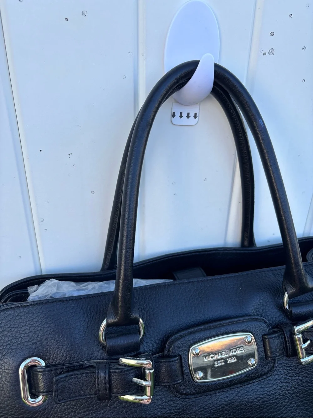 Michael Kors Large Hamilton  Satchel Tote Bag Purse  Black Pebbled Leather